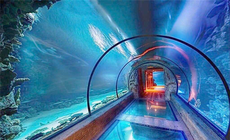 Modernt design akryl akvarium lång tunnel